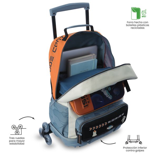 Maleta Nino con ruedas Morral 3 Ruedas Gemini Grande Naranja para Nino
