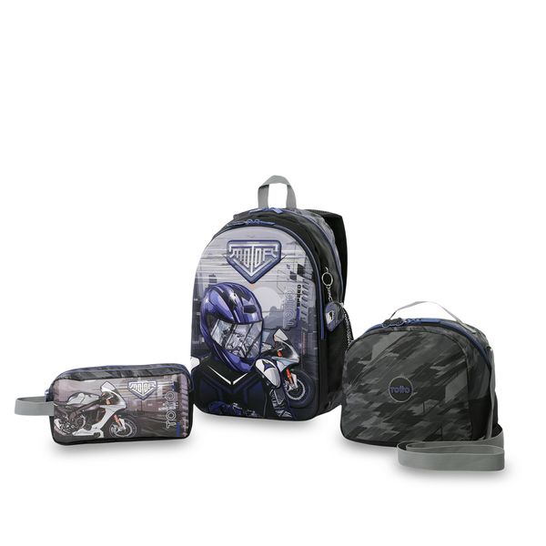 Combo Escolar Nino X3 Morral +Lonchera+Multiuso Helmet Racer para Nino