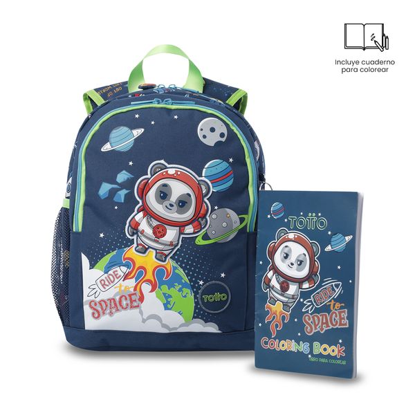 Morral + Libro Para Colorear Panda Space Nino Mediano para Nino