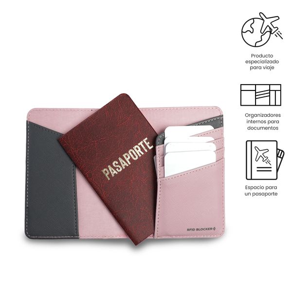 Portapasaporte Aron color Morado Gris Pequeno
